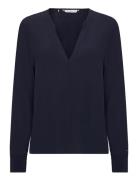 Viscose Crepe V-Neck Blouse Tops Blouses Long-sleeved Navy Tommy Hilfiger