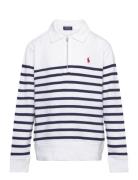 Striped Spa Terry Quarter-Zip Sweatshirt Tops Sweatshirts & Hoodies Sweatshirts White Ralph Lauren Kids