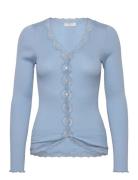 Rwbabette Ls V-Neck Regular Lace Ca Tops Knitwear Cardigans Blue Rosemunde