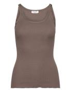 Rwbelle U-Neck Strap Elastic Top Tops T-shirts & Tops Sleeveless Brown Rosemunde