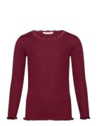 Beatha Silk T-Shirt W/ Lace Tops T-shirts Long-sleeved T-Skjorte Burgundy Rosemunde Kids