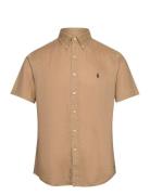 Custom Fit Linen Shirt Tops Shirts Short-sleeved Khaki Green Polo Ralph Lauren