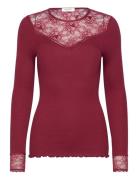 Silk T-Shirt Regular Ls W/Lace Tops T-shirts & Tops Long-sleeved Red Rosemunde