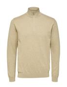 Slhberg Half Zip Cardigan Noos Tops Knitwear Half Zip Jumpers Beige Selected Homme