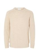 Slhnewcoban Lambs Wool Crew Neck W Noos Tops Knitwear Round Necks Beige Selected Homme