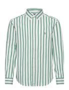Striped Cotton Poplin Shirt Tops Shirts Long-sleeved Shirts Green Ralph Lauren Kids