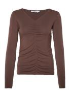 Cc Heart Sofia Gathered Front Blous Tops Blouses Long-sleeved Brown Coster Copenhagen