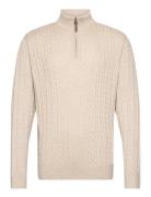 1/2 Zip Cable Knit Tops Knitwear Half Zip Jumpers Cream Lindbergh
