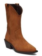 Biamona Western Boot Mid Suede Shoes Boots Ankle Boots Ankle Boots With Heel Brown Bianco