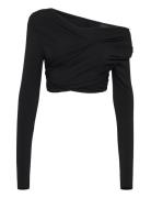 Viscose Jersey Stretch Cropped Long Sleeve Top Tops Blouses Long-sleeved Black HAN Kjøbenhavn
