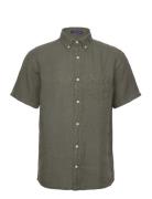 Reg Ut Gmnt Dyed Linen Ss Shirt Tops Shirts Short-sleeved Khaki Green GANT