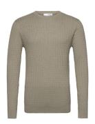 Slhberg Cable Crew Neck Noos Tops Knitwear Round Necks Khaki Green Selected Homme