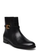 Briela Burnished Leather Bootie Shoes Boots Ankle Boots Ankle Boots Flat Heel Black Lauren Ralph Lauren