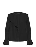 Crepe Light Asymm Frill Shirt Tops Blouses Long-sleeved Black French Connection