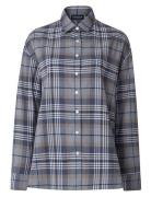 Edith Organic Cotton Check Flannel Shirt Tops Shirts Long-sleeved Blue Lexington Clothing