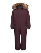 Coverall W. Fake Fur Outerwear Coveralls Snow-ski Coveralls & Sets Burgundy Color Kids