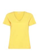 Crnaia Deep V-Neck T-Shirt Tops T-shirts & Tops Short-sleeved Yellow Cream