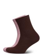 Helga Crochet Sock 2 Pack Lingerie Socks Regular Socks Brown Becksöndergaard