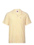 Tjm Stripe Linen Ss Shirt Ext Tops Shirts Short-sleeved Yellow Tommy Jeans