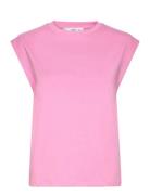 Rounded Neck Cotton T-Shirt Tops T-shirts & Tops Short-sleeved Pink Mango