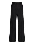 Contrast-Trim Pleated Trousers Bottoms Trousers Straight Leg Black Mango