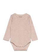 Body Ls Striped Rib Bodies Long-sleeved Pink Huttelihut