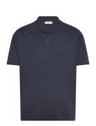 Fine-Knit Cotton Polo Shirt Tops Knitwear Short Sleeve Knitted Polos Navy Mango