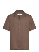 Regular-Fit Shirt With Bowling Neck Tops Shirts Short-sleeved Brown Mango