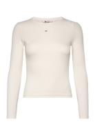 Tjw Slim Essential Rib Ls Tops T-shirts & Tops Long-sleeved Cream Tommy Jeans