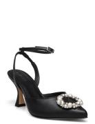 Cinderella Crystal Black Shoes Heels Pumps Sling Backs Black ALOHAS