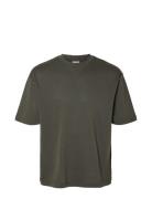 Slhlooseoscar Ss O-Neck Tee Noos Tops T-Kortærmet Skjorte Green Selected Homme