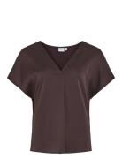 Viellette V-Neck S/S Satin Top - Noos Tops T-shirts & Tops Short-sleeved Brown Vila