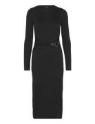 Buckle-Trim Cotton-Blend Knit Midi Dress Knælang Kjole Black Lauren Ralph Lauren