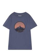 T-Shirt W. Print - S/S, Cotton Tops T-Kortærmet Skjorte Blue Color Kids