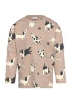 Top Ls Dog Aop Tops T-shirts Long-sleeved T-Skjorte Beige Lindex