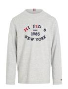 Monotype Flock Regular Tee Ls Tops T-shirts Long-sleeved T-Skjorte Grey Tommy Hilfiger