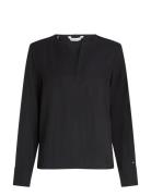 Viscose Regular V-Neck Ls Blouse Tops Blouses Long-sleeved Black Tommy Hilfiger