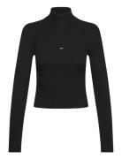 Tjw 1/4 Zip Technical Rib Tops T-shirts & Tops Long-sleeved Black Tommy Jeans