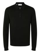 Slhberg Ls Half Zip Polo Noos Tops Knitwear Half Zip Jumpers Black Selected Homme