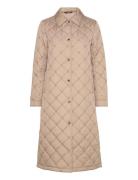 Diamond-Quilted Long Coat Foret Jakke Beige Lauren Ralph Lauren