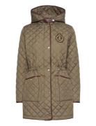 Crest-Patch Diamond-Quilted Hooded Coat Quiltet Jakke Khaki Green Lauren Ralph Lauren