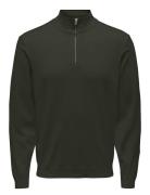 Onswyler Life Reg 14 Half Zip Knit Noos Tops Knitwear Half Zip Jumpers Green ONLY & SONS