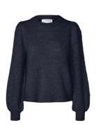 Slflulu Ls Knit Rib O-Neck Noos Tops Knitwear Jumpers Navy Selected Femme