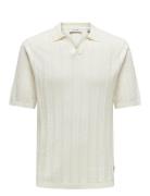 Onslucas Reg 12 Ss Crochet Polo Knit Tops Knitwear Short Sleeve Knitted Polos White ONLY & SONS