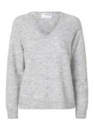 Slflulu New Ls Knit V-Neck B Noos Tops Knitwear Jumpers Grey Selected Femme