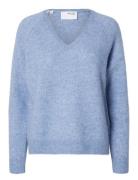 Slflulu New Ls Knit V-Neck B Noos Tops Knitwear Jumpers Blue Selected Femme