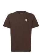 Regular Owl Chest Embroidery T-Shir Tops T-Kortærmet Skjorte Brown Knowledge Cotton Apparel