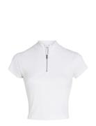 Variegated Rib Half Zip Top Tops T-shirts & Tops Short-sleeved White Calvin Klein Jeans