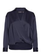 Satin Charmeuse Surplice Blouse Tops Blouses Long-sleeved Navy Lauren Ralph Lauren