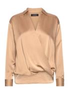 Satin Charmeuse Surplice Blouse Tops Blouses Long-sleeved Beige Lauren Ralph Lauren